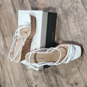 NIB SUN + STONE BELLA ANKLE STRAP STRAPPY WEDGE SANDALS